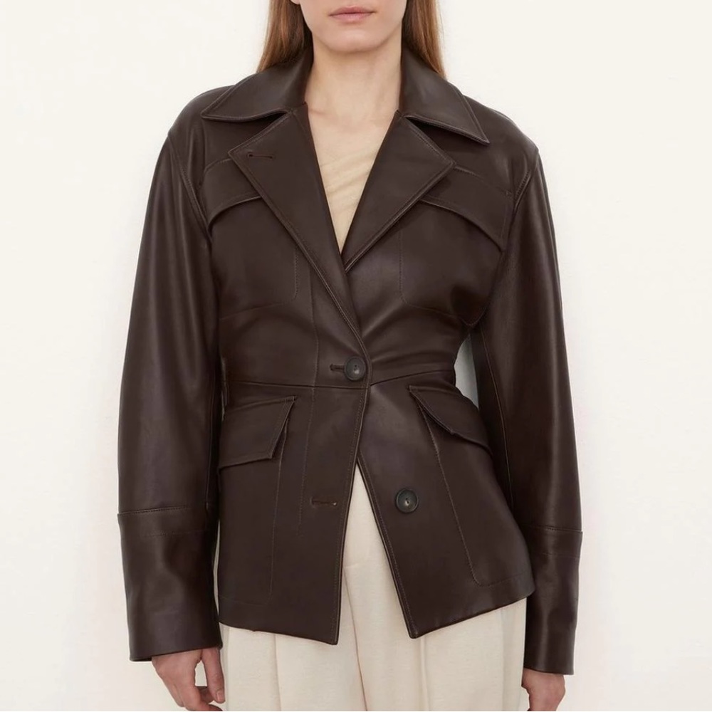Vince Leather Safari Jacket Size Small NWT Black Truffle